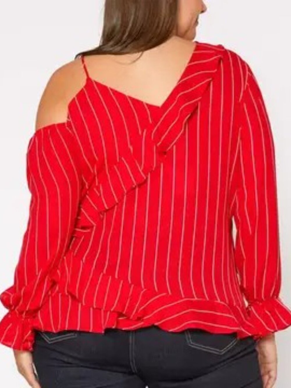 Asymmetrical Shoulder Ruffle Blouse - Picture 3 of 3